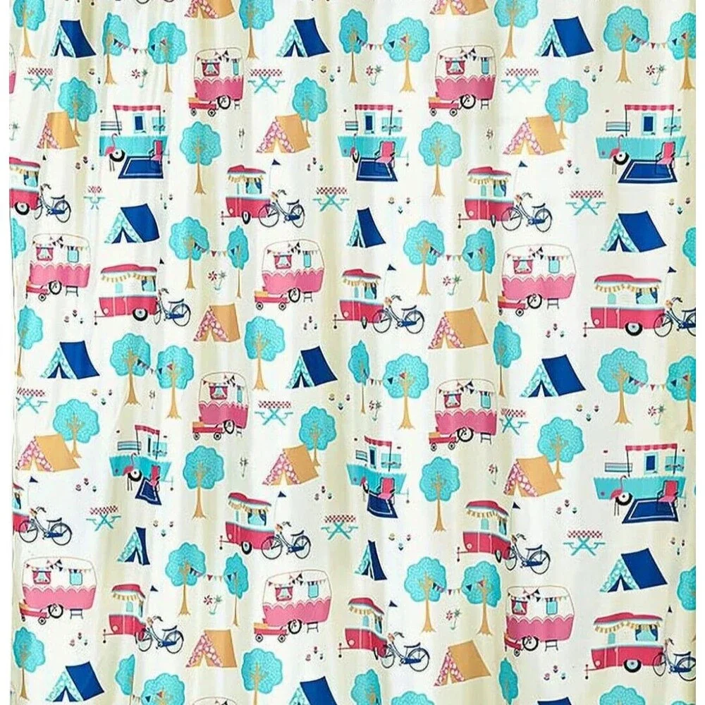 Glamper Camping Fabric Shower Curtain Camper RV Trailer Bath Polyester Gift NEW